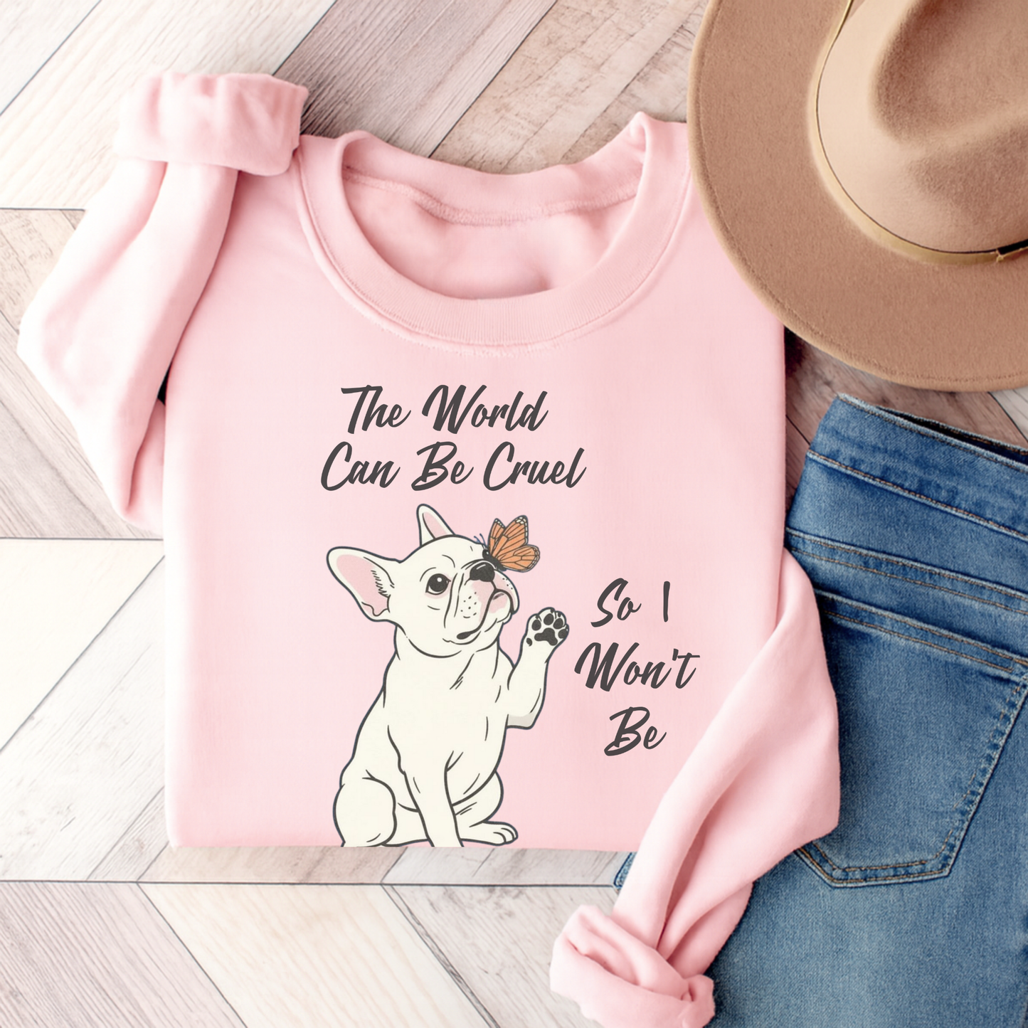 Cruel World White Frenchie Sweatshirt Light Pink