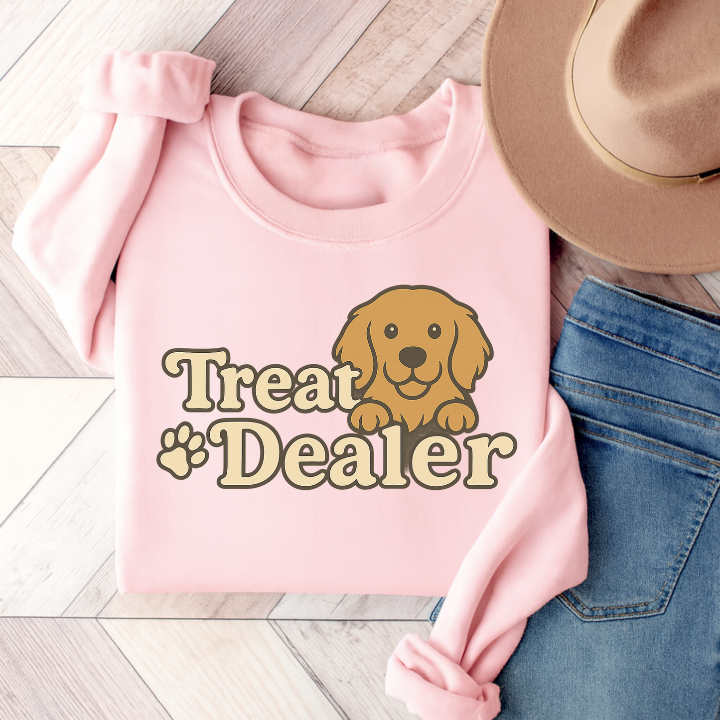 Treat Dealer Golden Retriever Sweatshirt Light Pink
