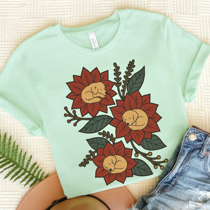 Golden Retriever Holiday Flowers Sleeping TShirt Heather Mint