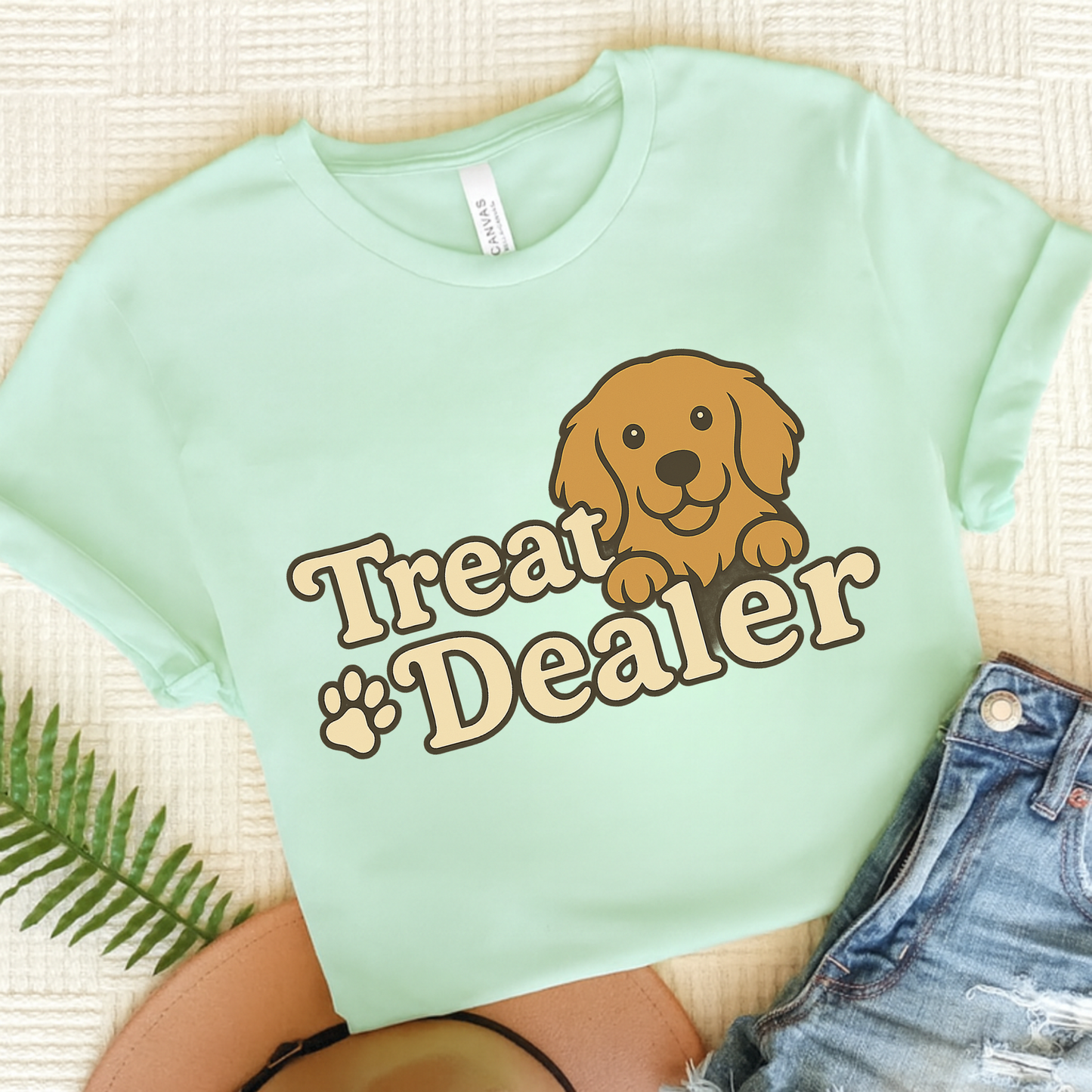 Treat Dealer Golden Retriever Tshirt Heather Mint