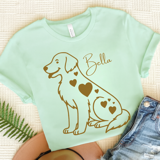 Golden Retriever Heart Dog TShirt Heather Mint