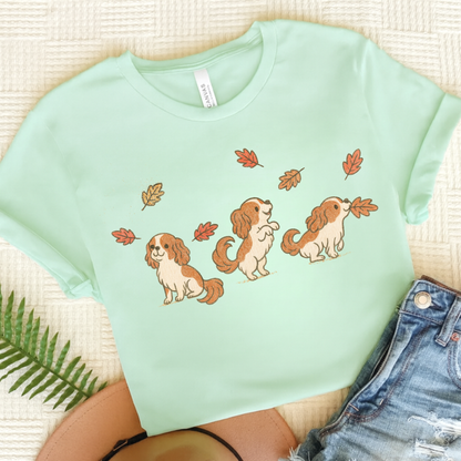 Blenheim Cavalier Chasing Leaves TShirt Heather Mint