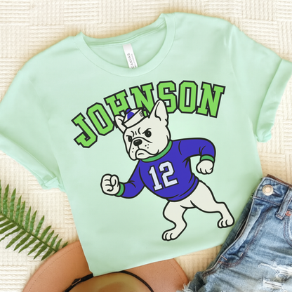 White Frenchie College Mascot TShirt Heather Mint