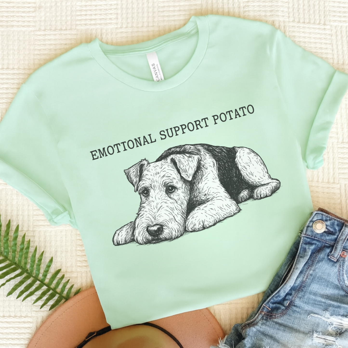 Airedale Terrier Potato Unisex Tshirt Heather Mint