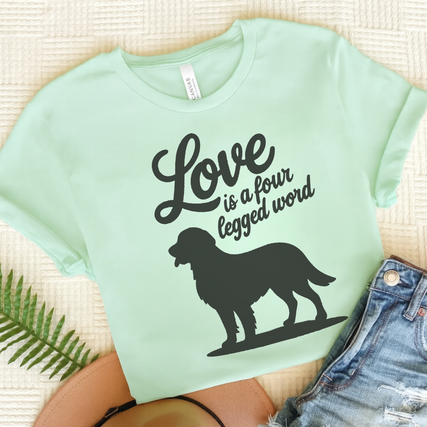 Golden Retriever Four Legged Word TShirt Heather Mint