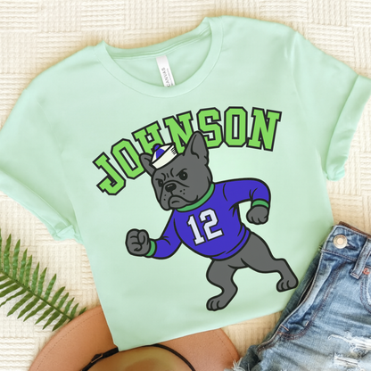 Black Frenchie College Mascot TShirt Heather Mint