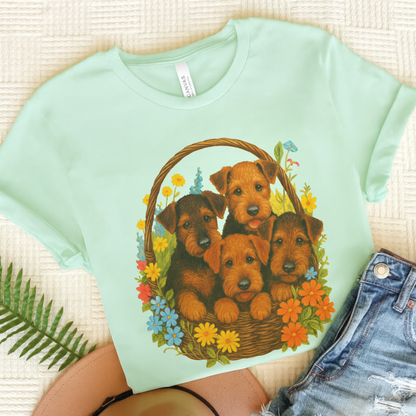 Airedale Terrier Puppy Basket TShirt Heather Mint