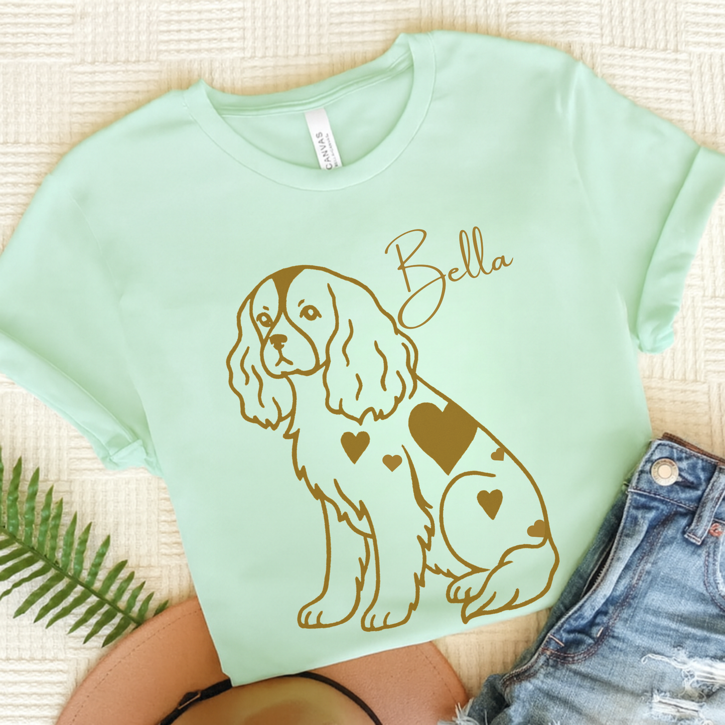 Cavalier King Charles Heart Dog TShirt Heather Mint