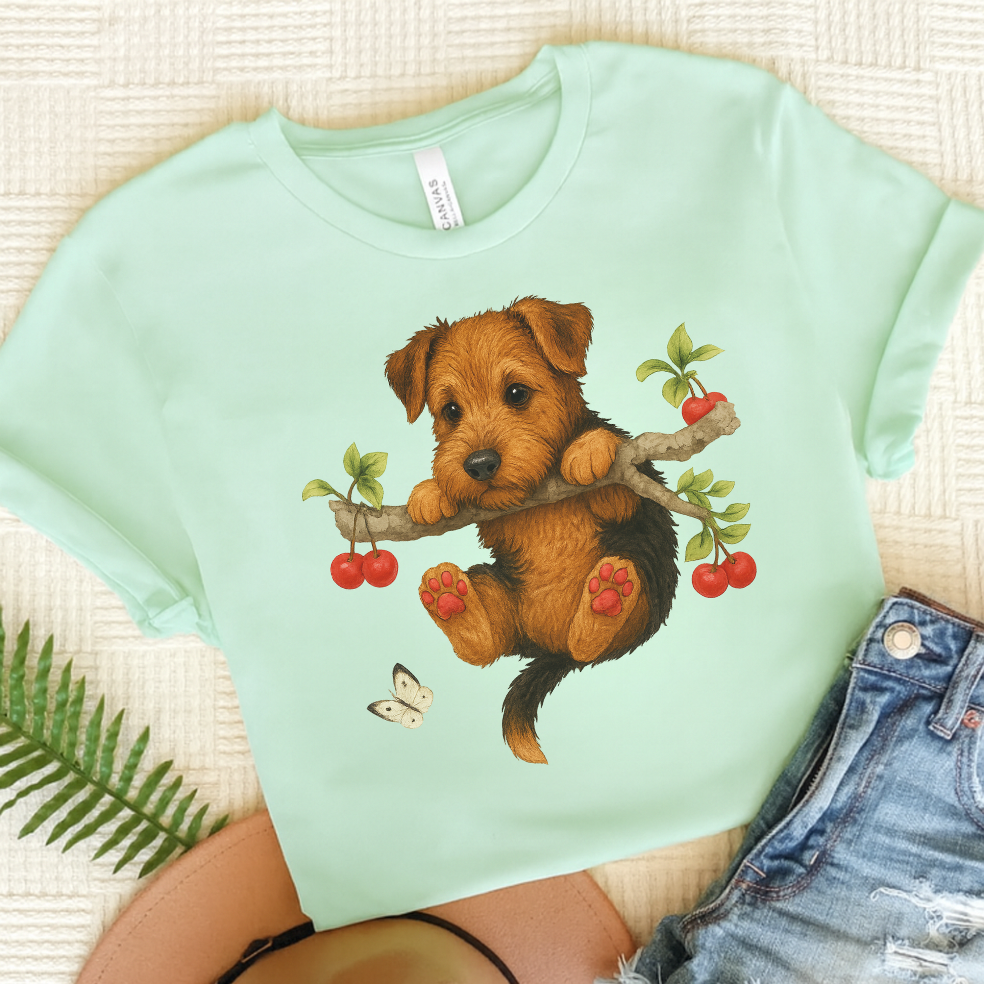 Airedale Terrier Hang In There Tshirt Heather Mint