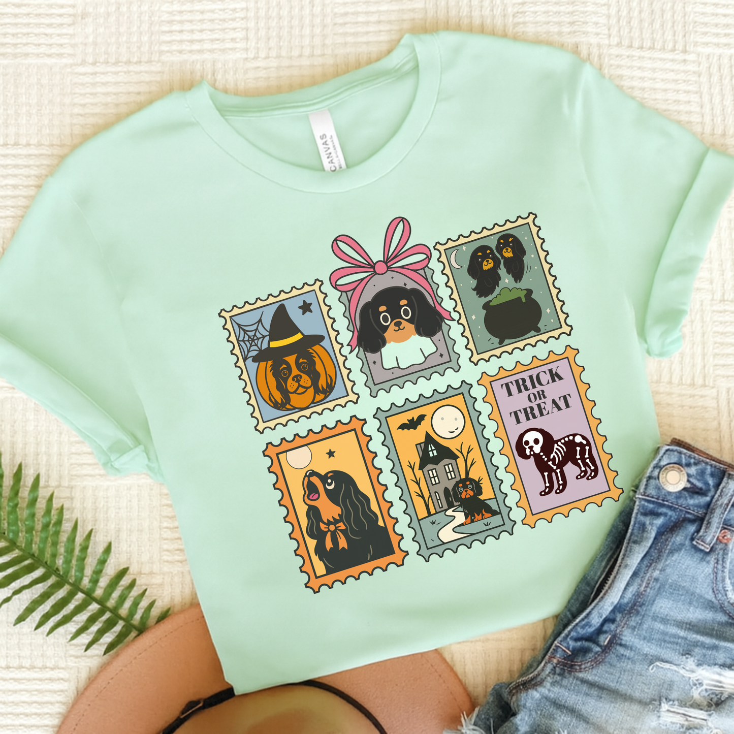 Black Tan Cavalier Spooky Stamps TShirt