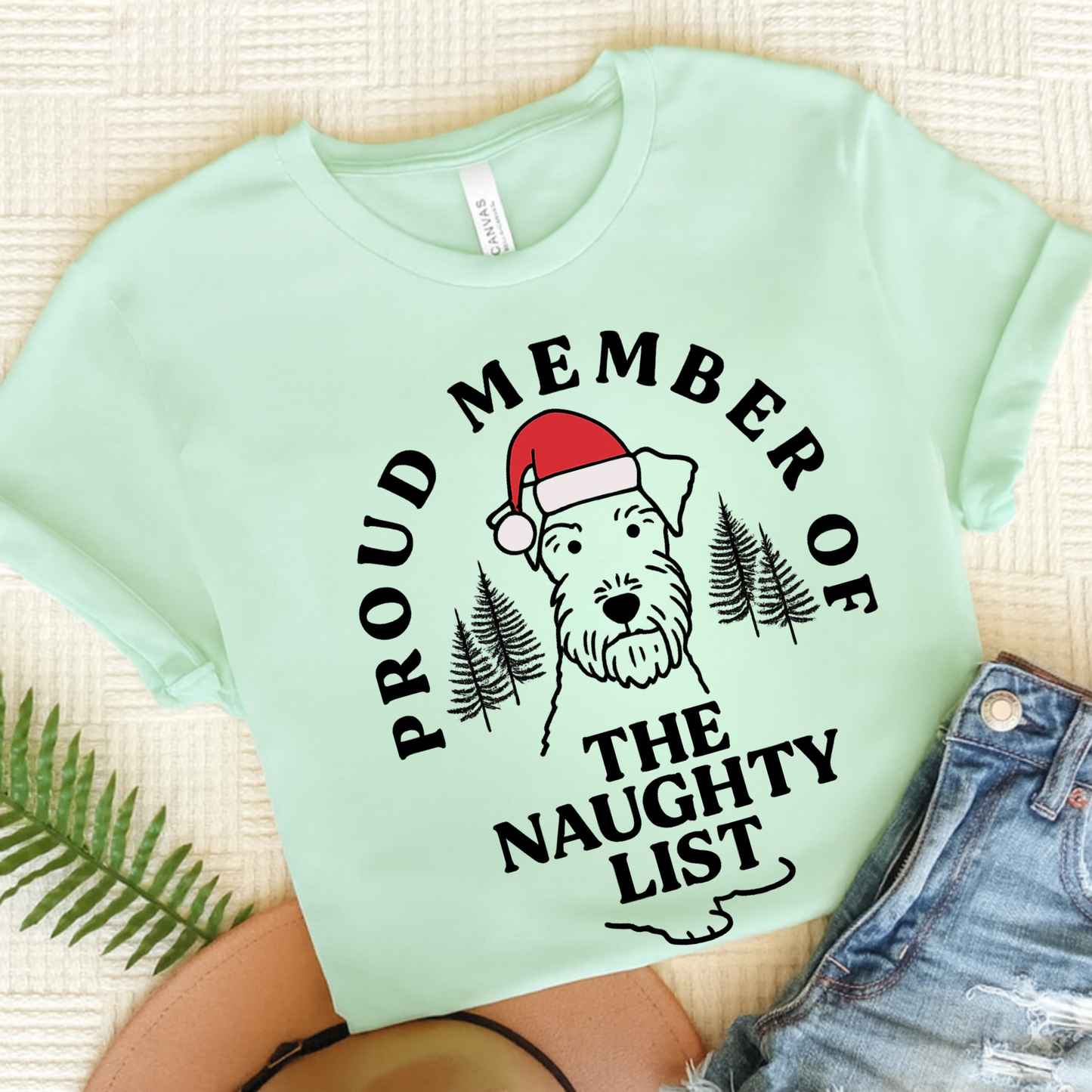 Airedale Terrier Naughty List TShirt Heather Mint