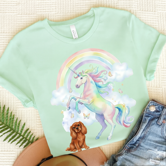 Ruby Cavalier Watercolor Unicorn Tshirt Heather Mint