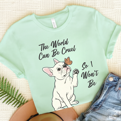 Cruel World White Frenchie Tshirt Heather Mint