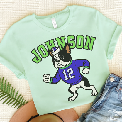 Piebald Frenchie College Mascot TShirt Heather Mint