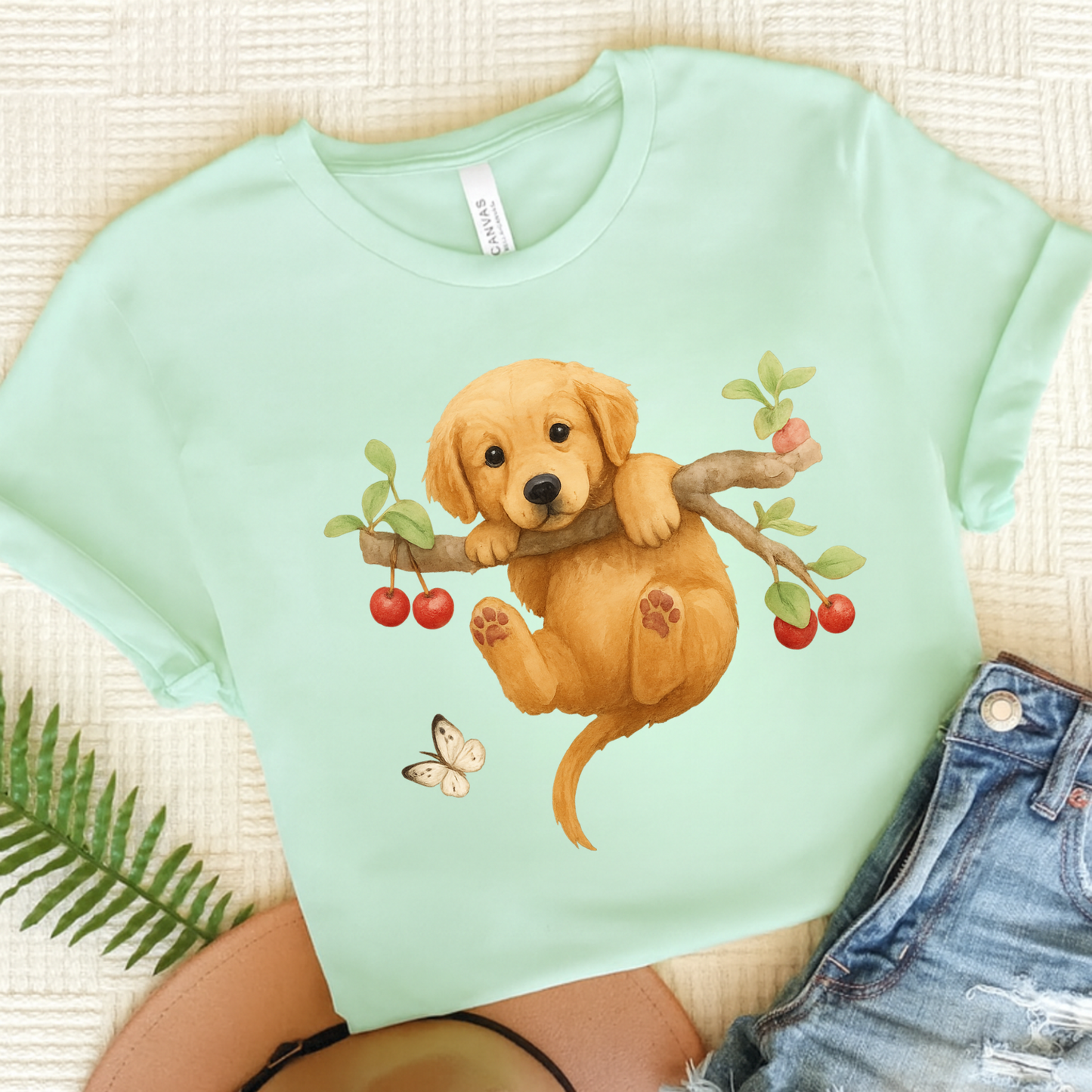 Golden Retriever Hang In There Tshirt Heather Mint