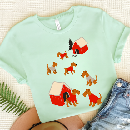 Airedale Terrier Snow Play TShirt Heather Mint