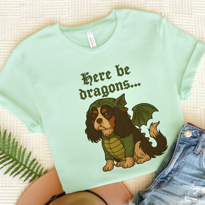 Tricolor Cavalier Here Be Dragons TShirt Heather Mint