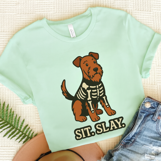 Airedale Terrier Sit Slay Tshirt Heather Mint
