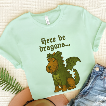 Airedale Terrier Here Be Dragons TShirt Heather Mint