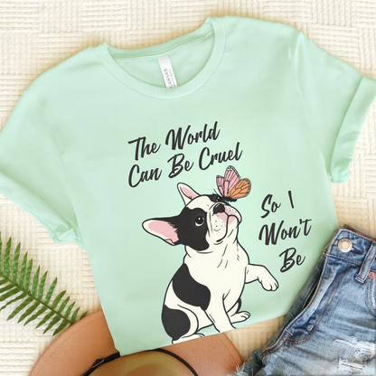 Cruel World Piebald Frenchie Tshirt Heather Mint