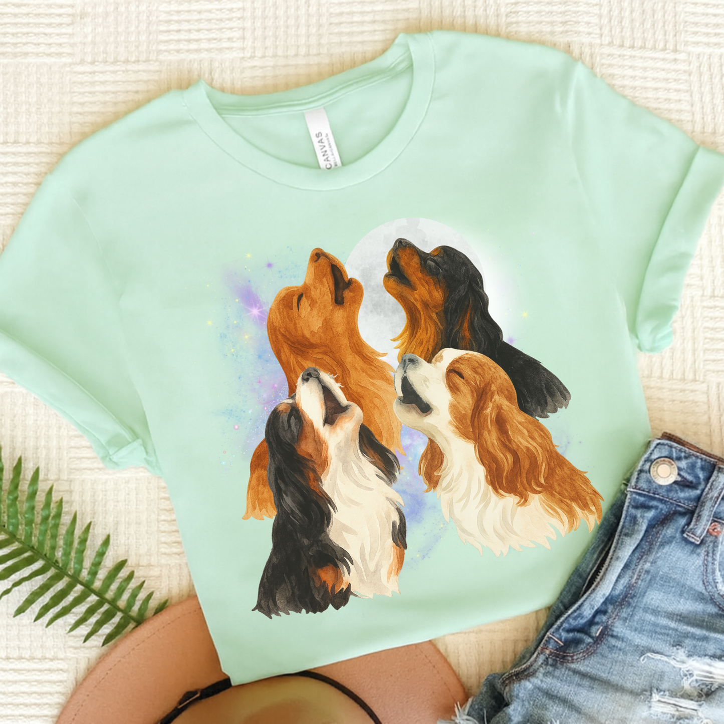 Cavalier King Charles Howling TShirt Heather Mint