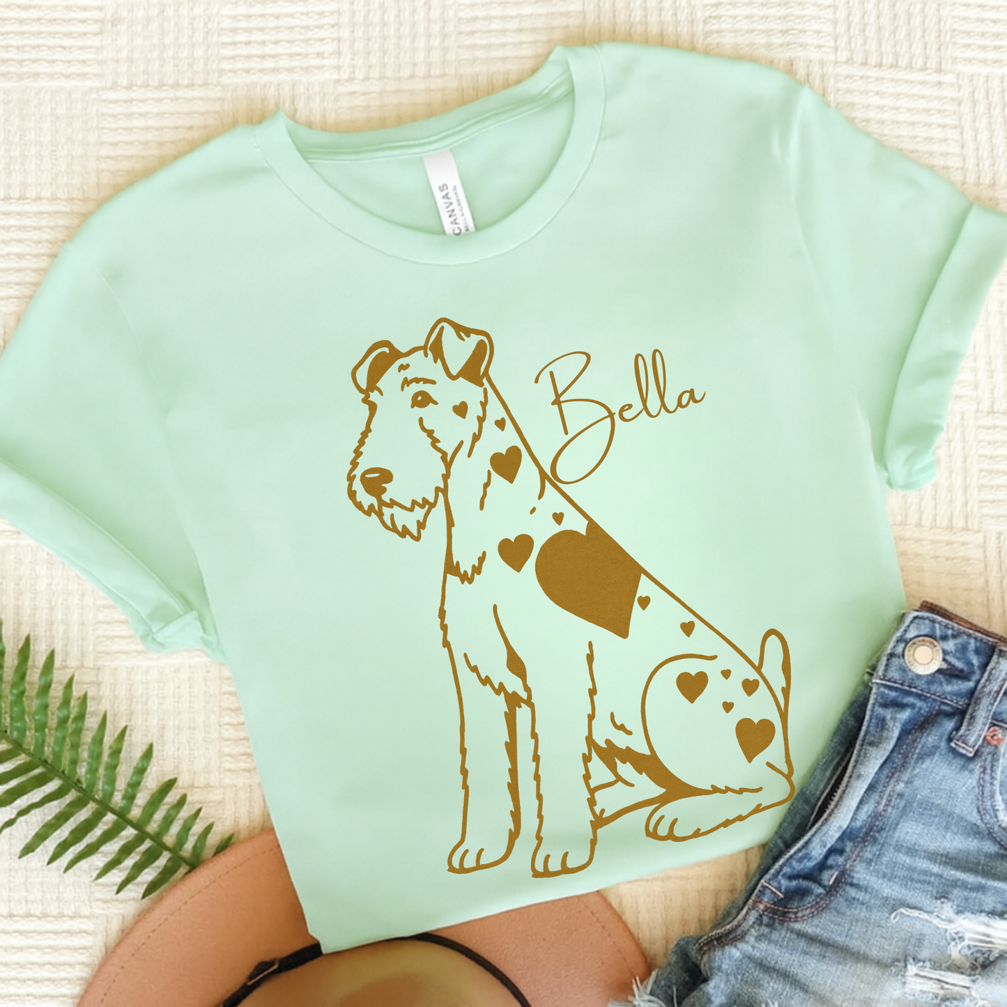 Airedale Terrier Heart Dog TShirt Heather Mint