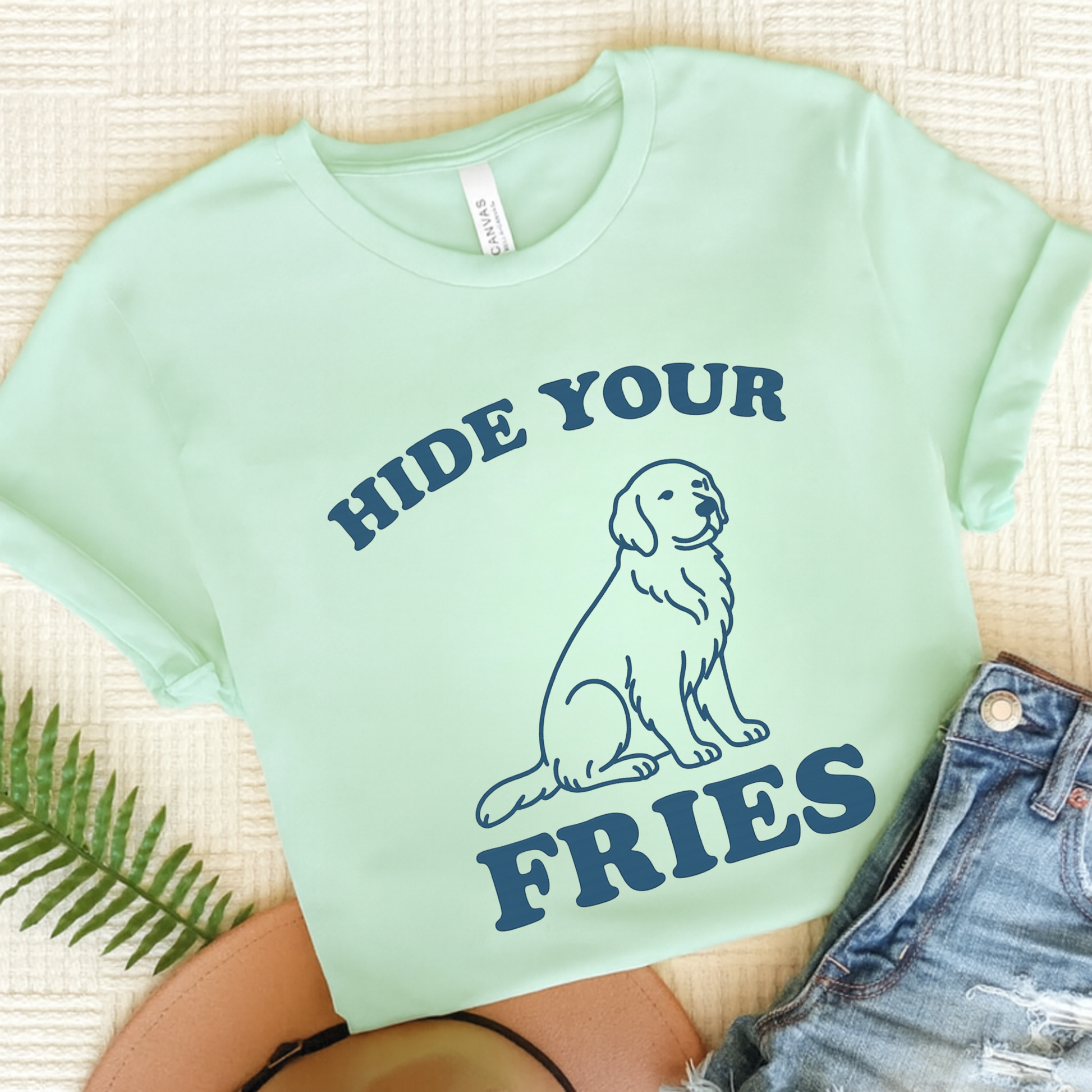 Golden Retriever Fries TShirt Heather Mint