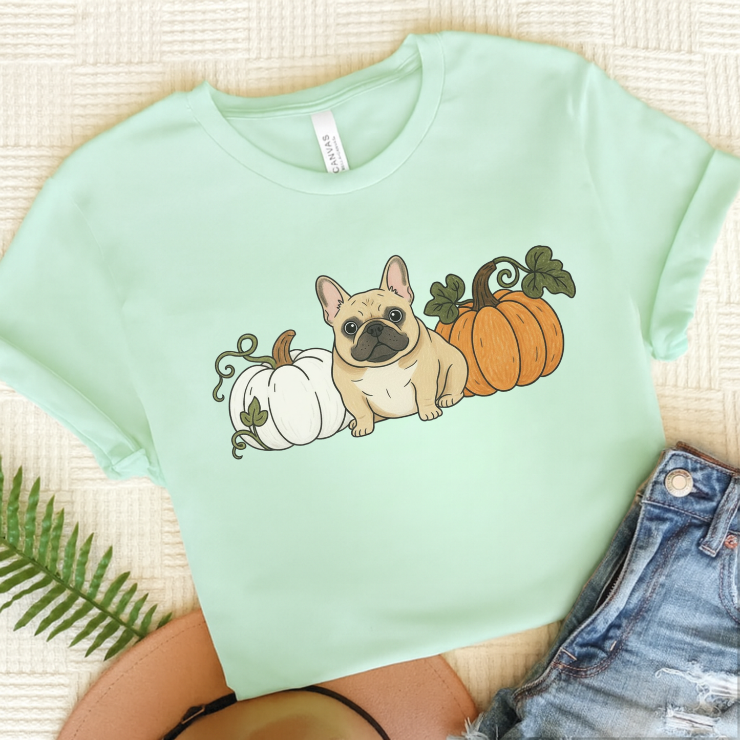 Fawn Frenchie Pupkin Unisex Tshirt Heather Mint