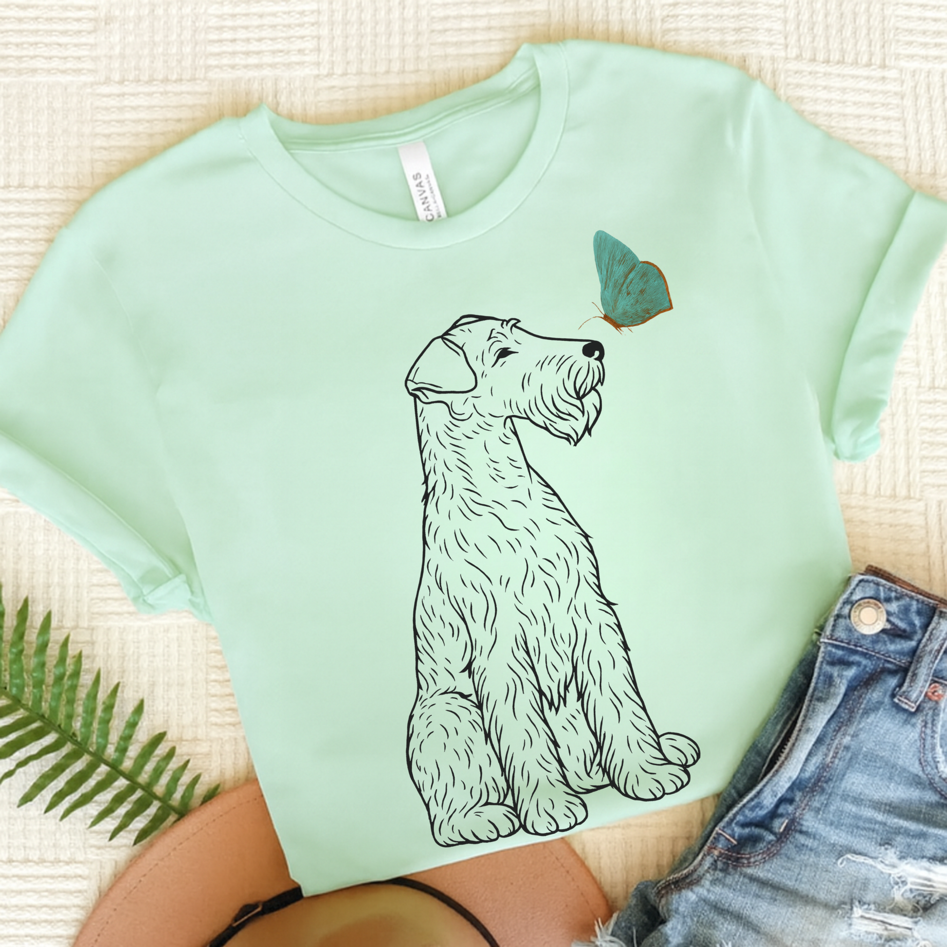 Airedale Terrier Butterfly TShirt Heather Mint