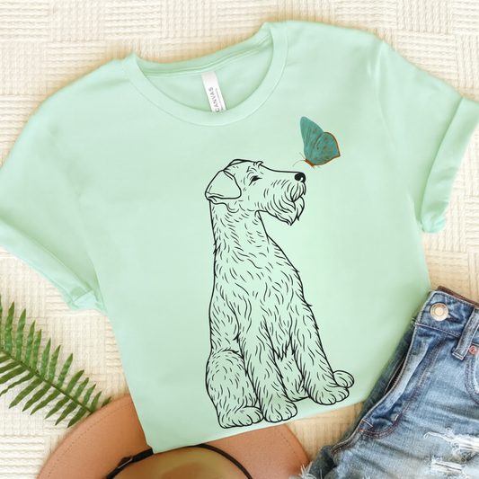 Airedale Terrier Butterfly TShirt Heather Mint