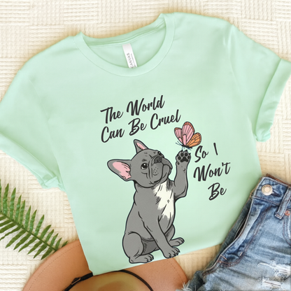 Cruel World Black Frenchie Tshirt Heather Mint