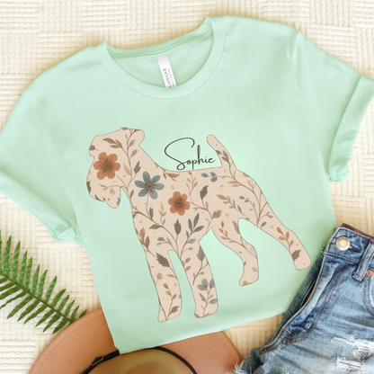 Airedale Terrier Floral Silhouette TShirt Heather Mint