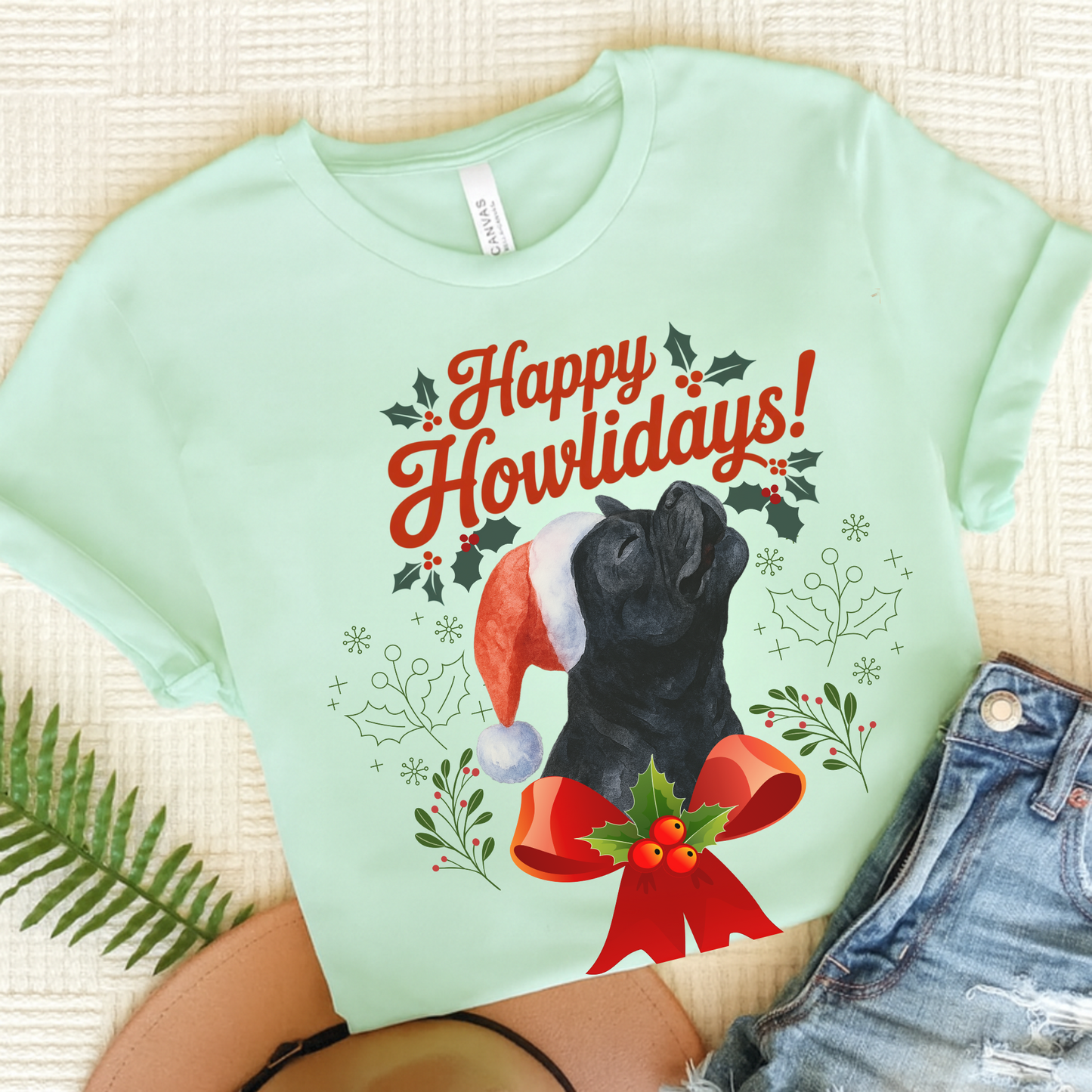 Black French Bulldog Happy Howlidays TShirt