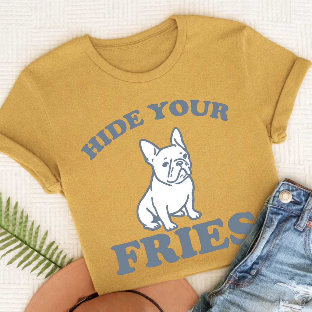 French Bulldog Funny Hide Your Fries Unisex TShirt Mustard