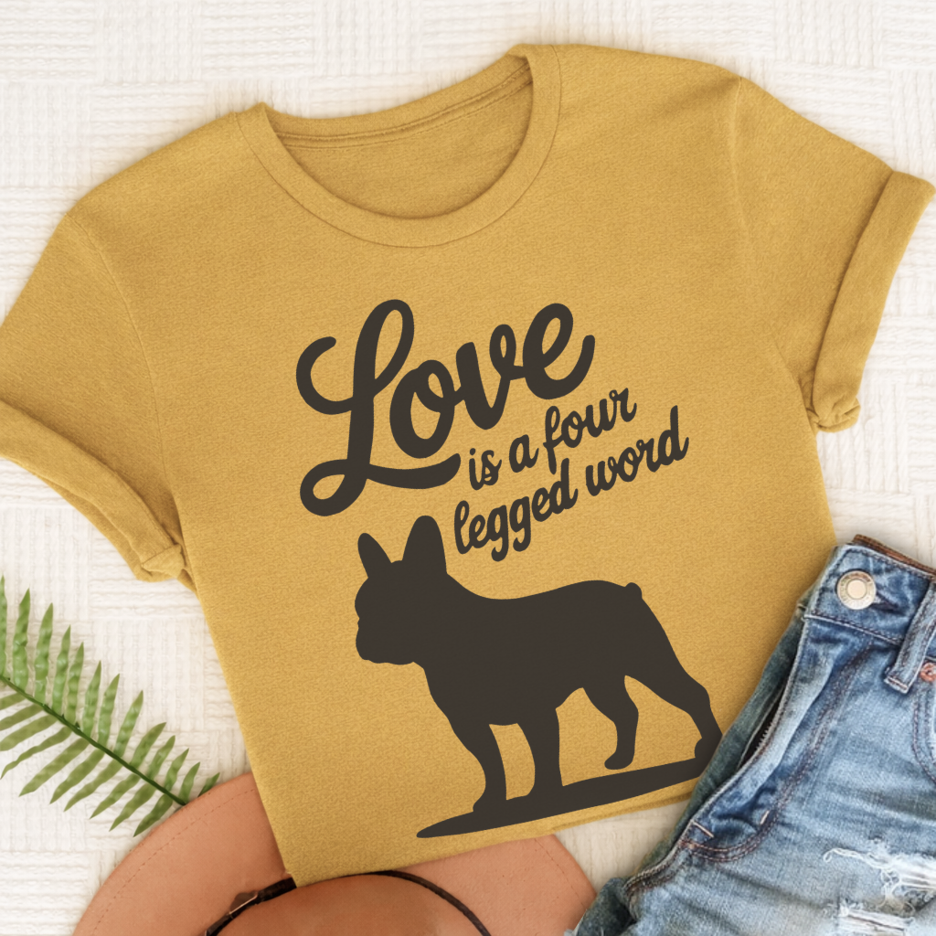 French Bulldog Four Legged Word Unisex TShirt Mustard