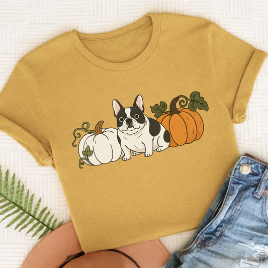 Custom French Bulldog Funny Pumpkin Fall Unisex Tshirt Mustard
