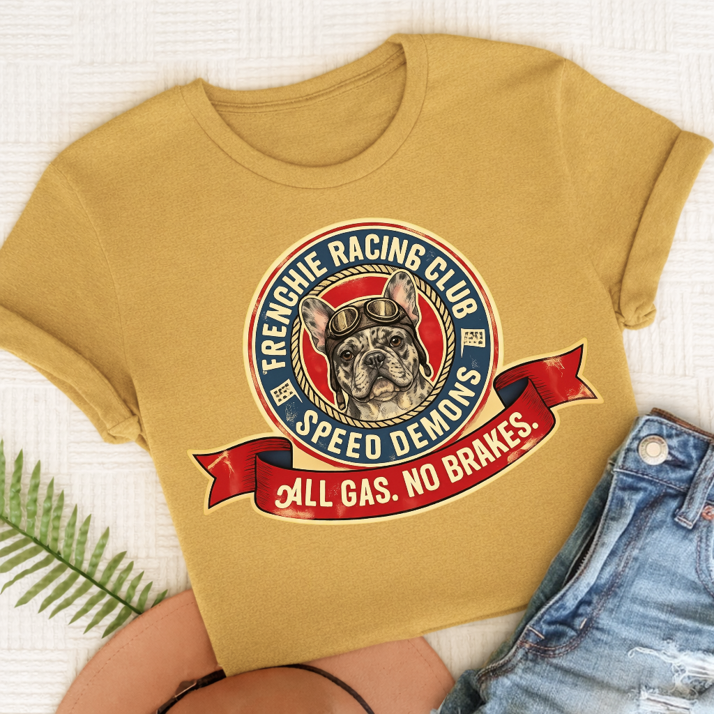 Custom Frenchie Racing All Gas Unisex TShirt Mustard