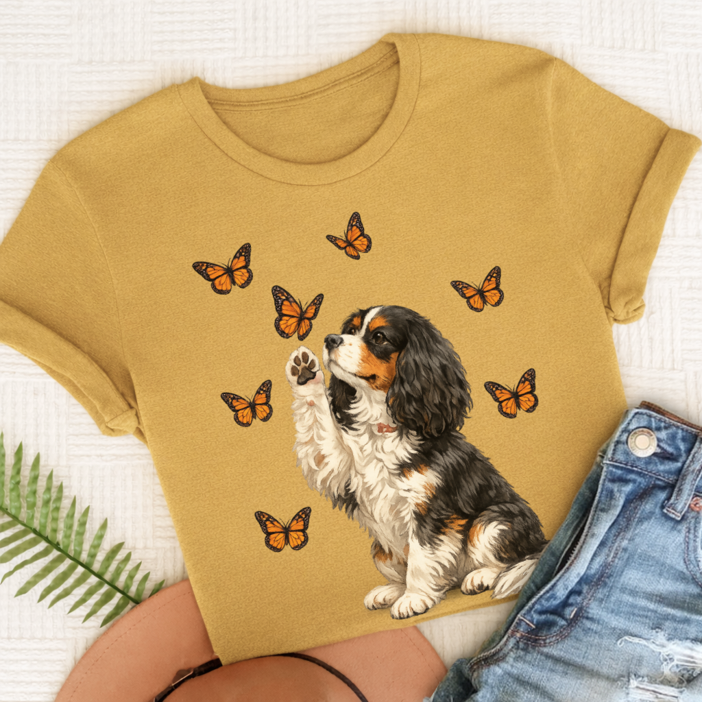 Personalized Cavalier Butterfly Unisex TShirt Comfort Colors Mustard