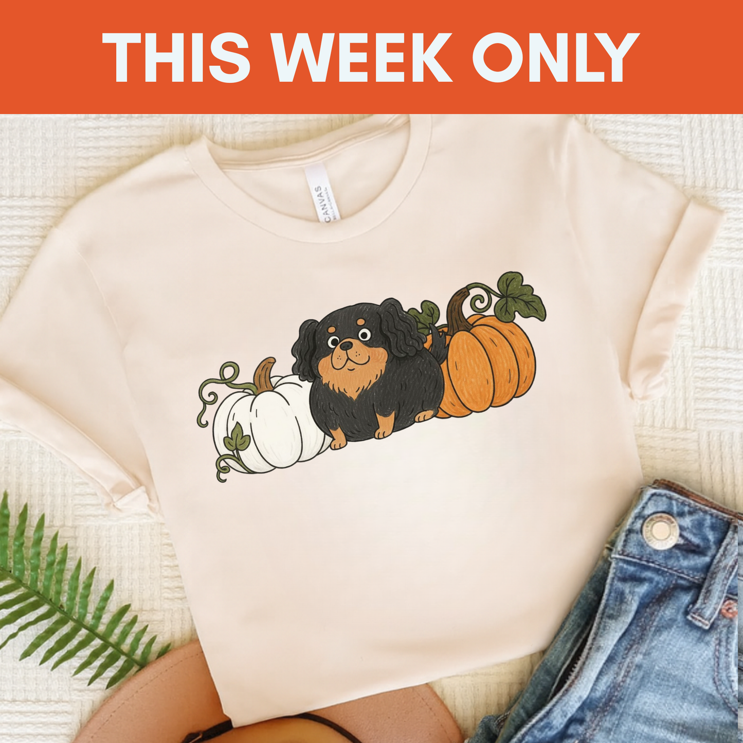 Black Tan Cavalier Pupkin Unisex Tshirt Natural