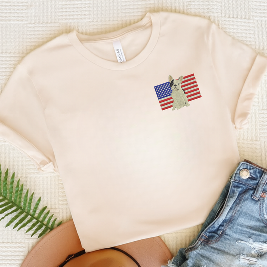 Embroidered Flag Piebald Frenchie TShirt