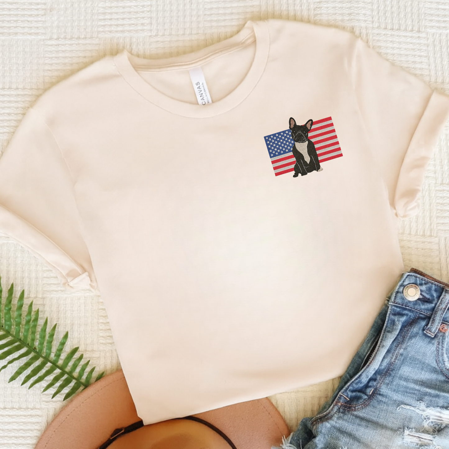 Embroidered Flag Black Frenchie TShirt