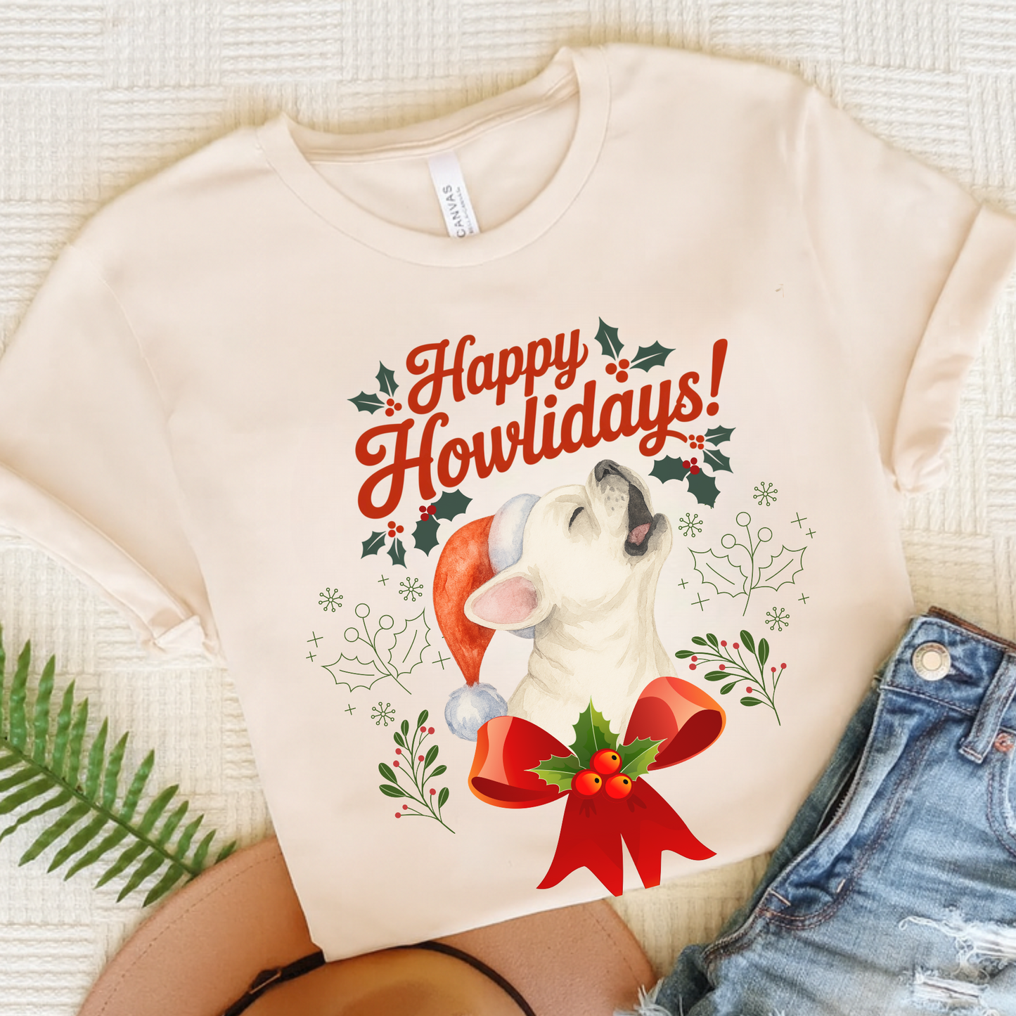 White French Bulldog Happy Howlidays TShirt