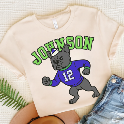 Black Frenchie College Mascot TShirt Natural