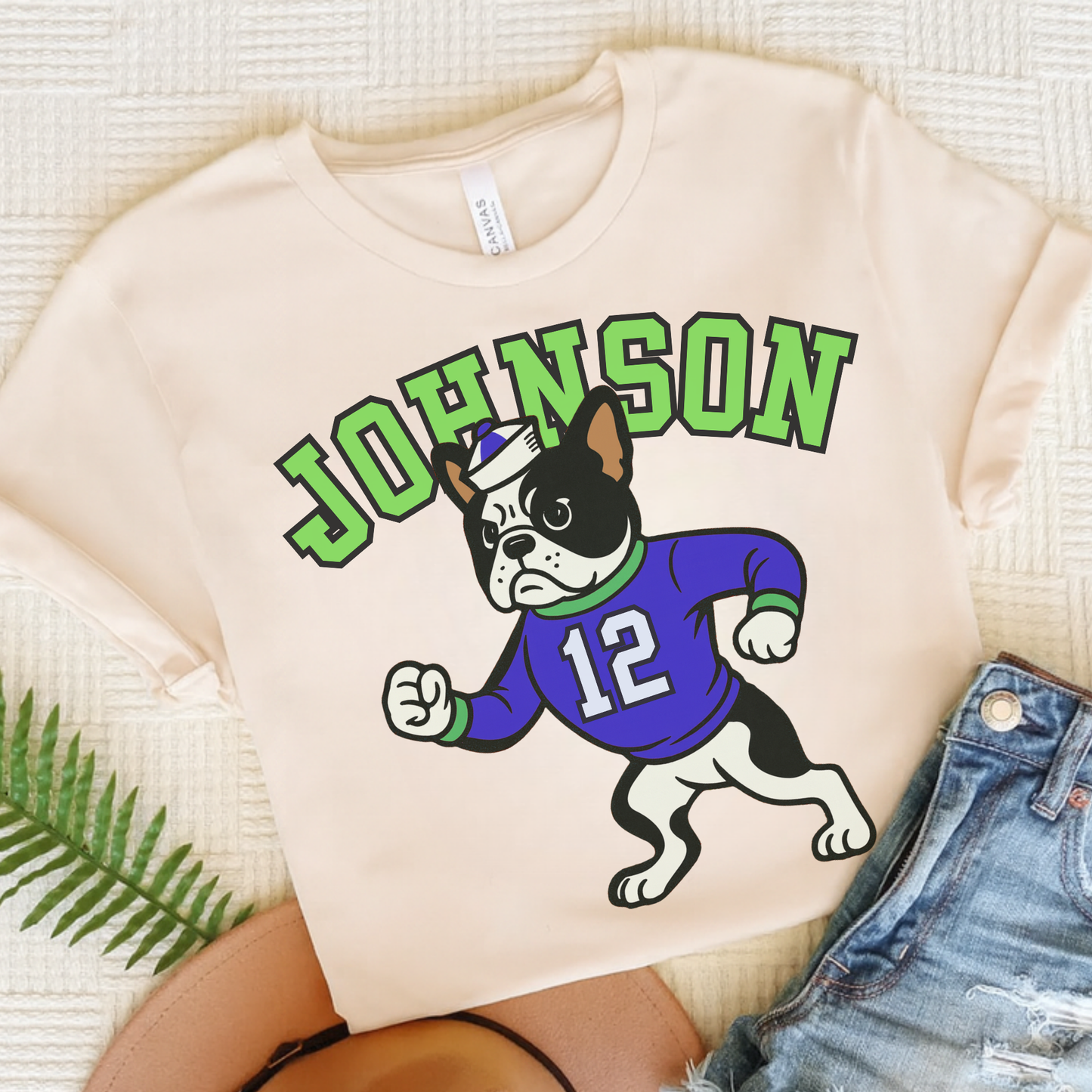 Piebald Frenchie College Mascot TShirt Natural