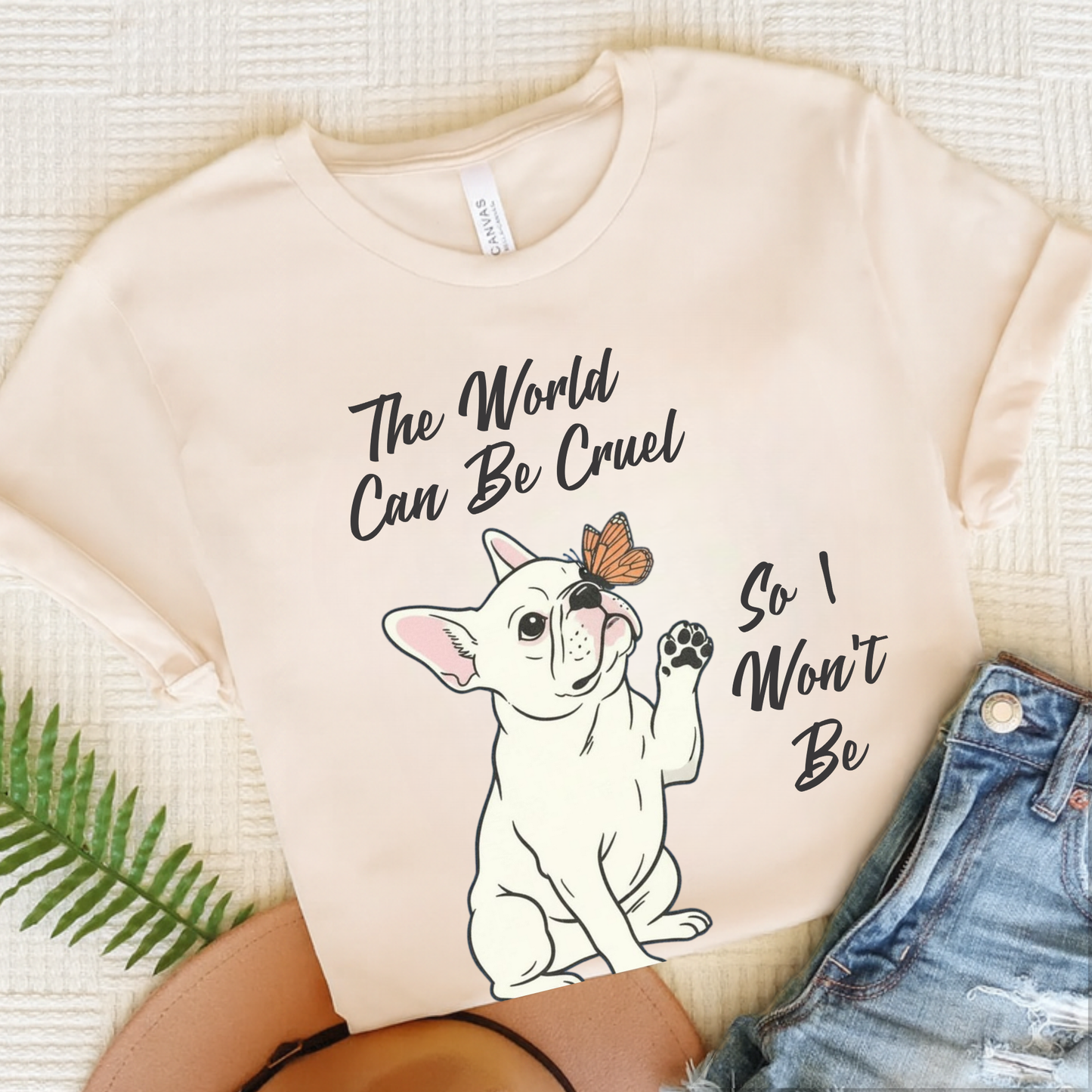 Cruel World White Frenchie Tshirt Natural