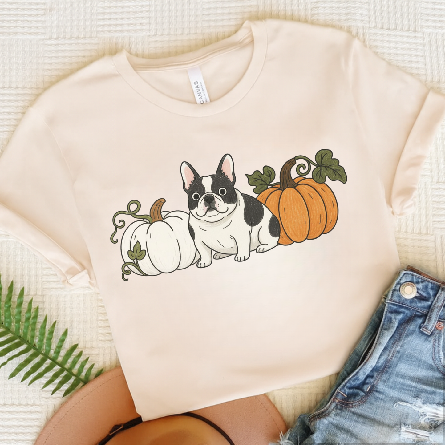 Piebald Frenchie Pupkin Unisex Tshirt Natural