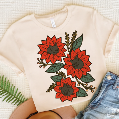 Black Frenchie Holiday Flowers Sleeping TShirt Natural