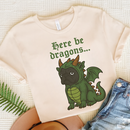 Black French Bulldog Here Be Dragons TShirt