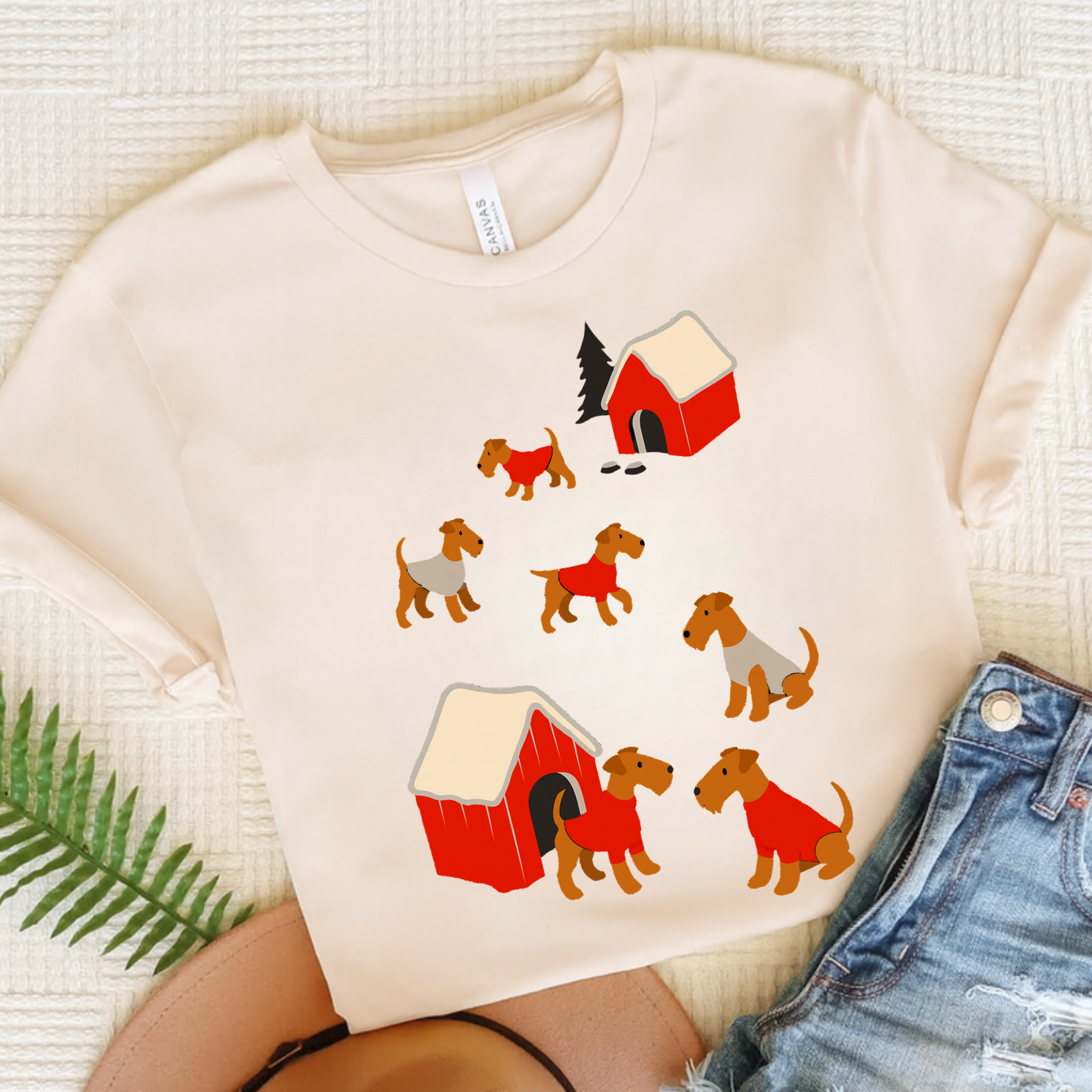 Airedale Terrier Snow Play TShirt Natural
