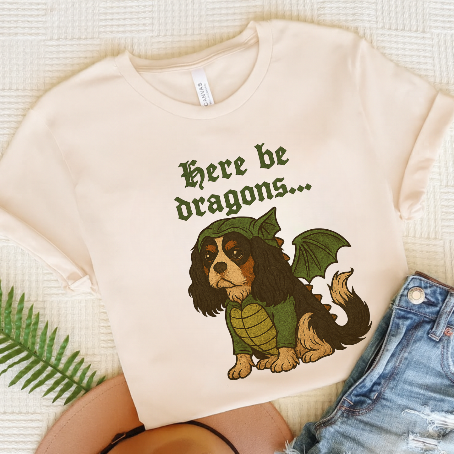 Tricolor Cavalier Here Be Dragons TShirt Natural